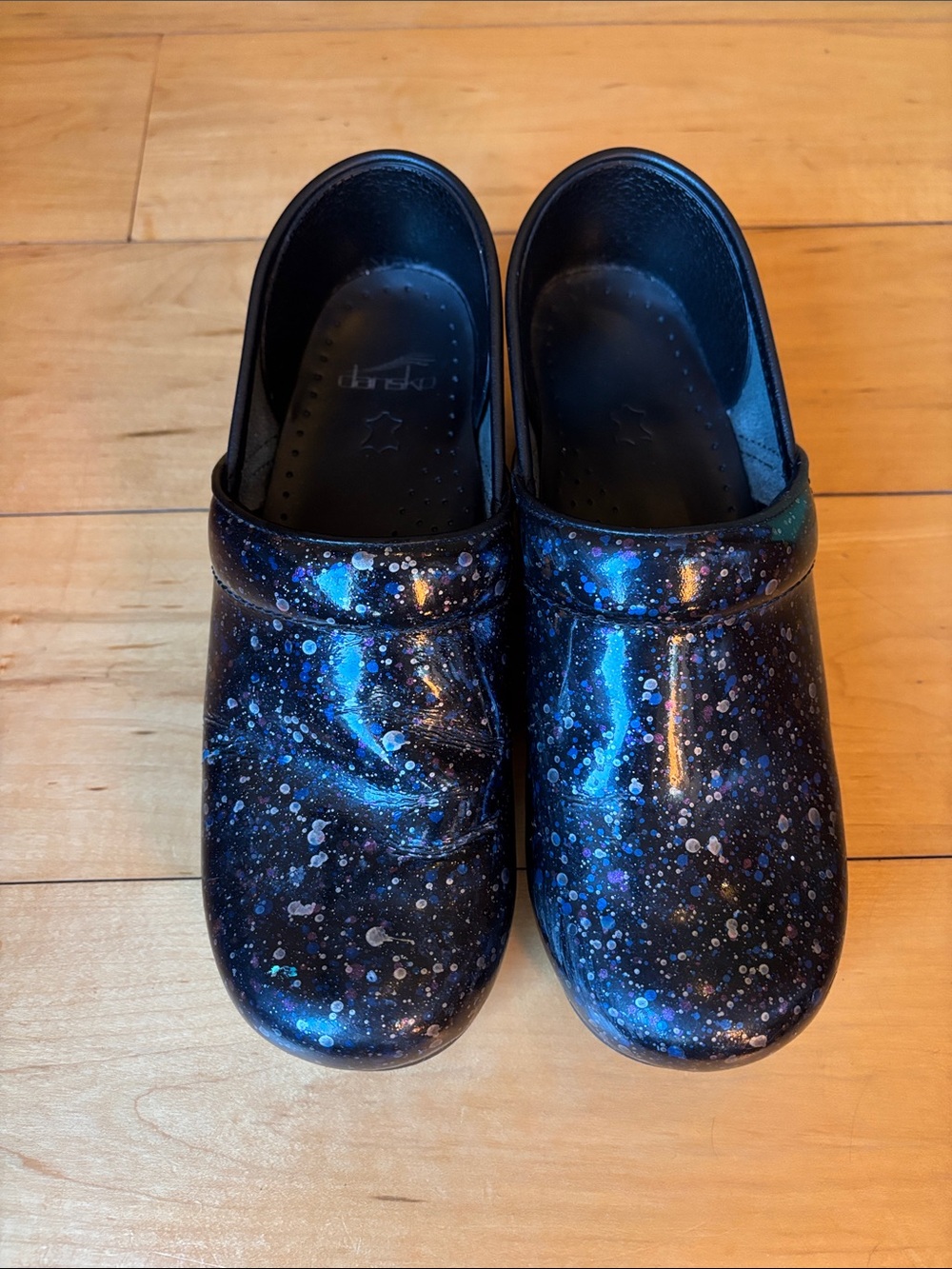 Dansko Black & Blue Galaxy-Print Clogs